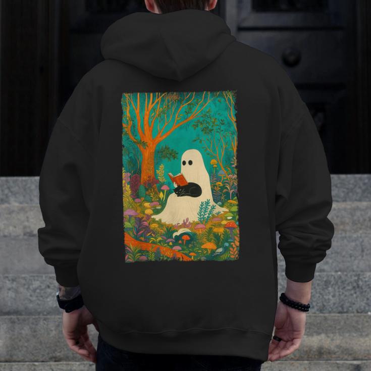 Groovy Ghost Reading Book Cat Halloween Ghost Teacher Men Zip Up Hoodie Back Print, Groovy Teacher Gifts, funny design Groovy Ghost Reading Book Cat Halloween Ghost Teacher Men Zip Up Hoodie Back Print, Groovy Teacher Gifts, funny design