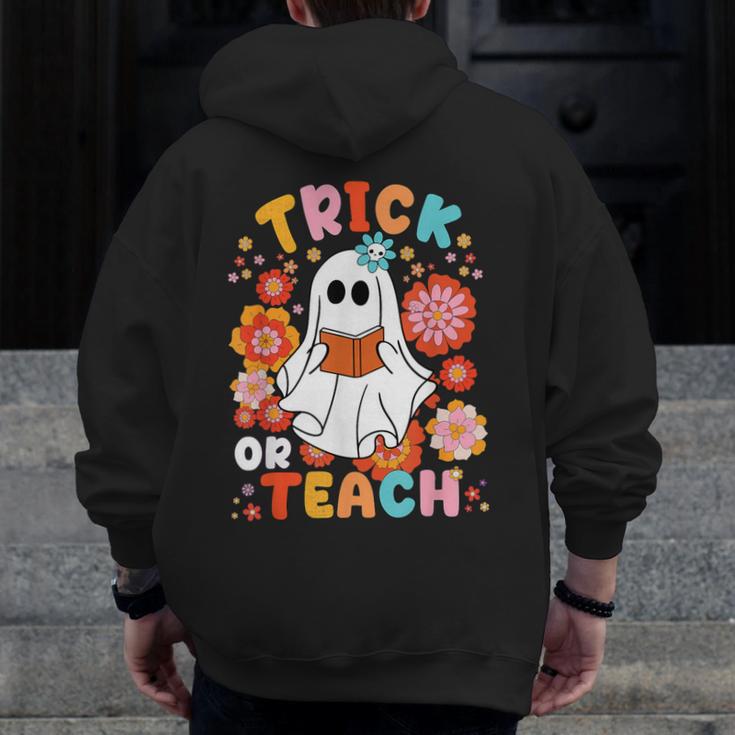 Groovy Halloween Trick Or Teach Retro Floral Ghost Teacher For Men Women Kids Men Zip Up Hoodie Back Print, Groovy Teacher Gifts, funny design Groovy Halloween Trick Or Teach Retro Floral Ghost Teacher For Men Women Kids Men Zip Up Hoodie Back Print, Groovy Teacher Gifts, funny design