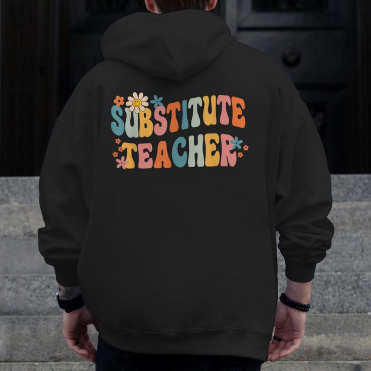 Groovy Substitute Teacher Retro Teacher Back To School Men Zip Up Hoodie Back Print, Groovy Teacher Gifts, funny design Groovy Substitute Teacher Retro Teacher Back To School Men Zip Up Hoodie Back Print, Groovy Teacher Gifts, funny design