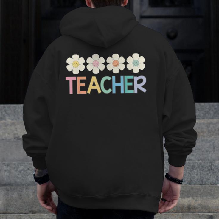 Groovy Teacher Cute Daisy Flower Retro Back To School Men Zip Up Hoodie Back Print, Groovy Teacher Gifts, funny design