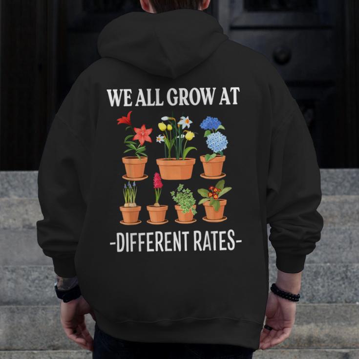 We All Grow At Different Rates Back To School Teacher Men Zip Up Hoodie Back Print, funny design