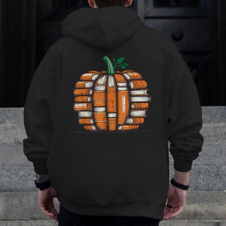 Halloween Books Pumpkin Reading Teacher Fall Men Women Men Zip Up Hoodie Back Print, funny design