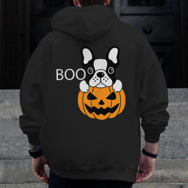 The Halloween Boston Terrier Men Zip Up Hoodie Back Print, Boston Terrier Halloween Gifts, funny design