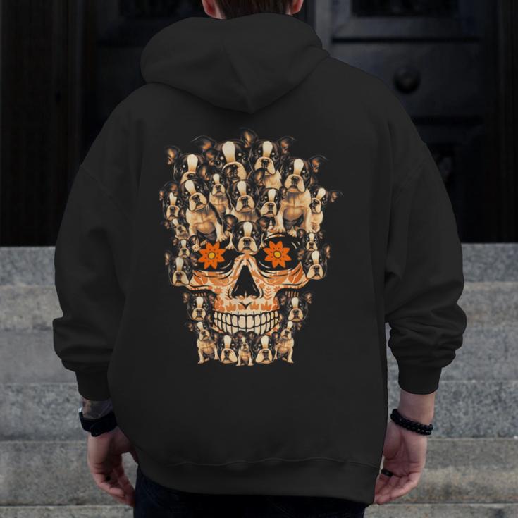 Halloween Costume Skull Boston Terrier Dog Lover For Men Women Kids Men Zip Up Hoodie Back Print, Boston Terrier Halloween Gifts, funny design