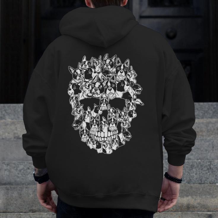 Halloween Costume Skull Boston Terrier Dog Lover Men Zip Up Hoodie Back Print, Boston Terrier Halloween Gifts, funny design