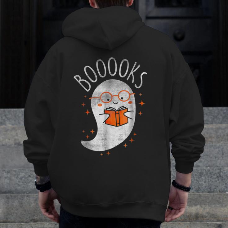 Halloween Cute Ghost Book Reading Teacher Men Zip Up Hoodie Back Print, funny design Halloween Cute Ghost Book Reading Teacher Men Zip Up Hoodie Back Print, funny design