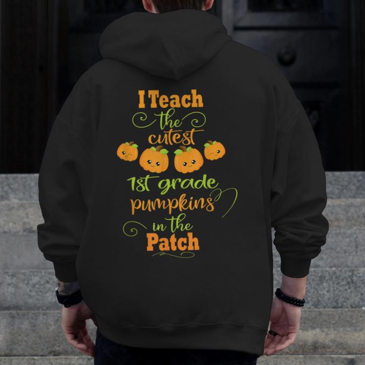 Halloween Cutest Pumpkins First Grade Teacher Men Zip Up Hoodie Back Print, First Grade Teacher Gifts, funny design