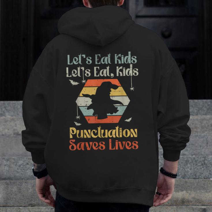Halloween Lets Eat Kids English Teacher Costume Women Men Zip Up Hoodie Back Print, English Teacher Gifts, funny design