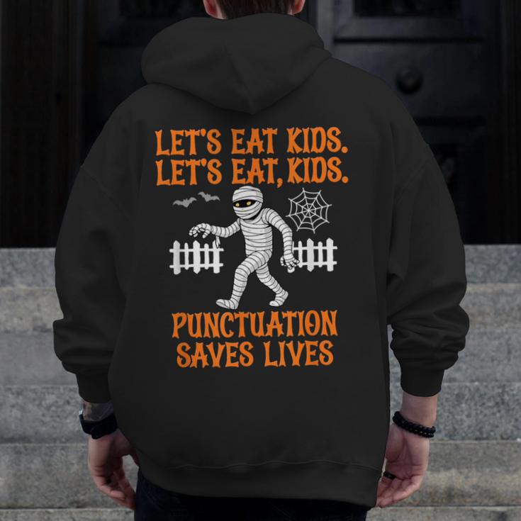 Halloween Lets Eat Kids Punctuation Teacher Men Zip Up Hoodie Back Print, funny design Halloween Lets Eat Kids Punctuation Teacher Men Zip Up Hoodie Back Print, funny design