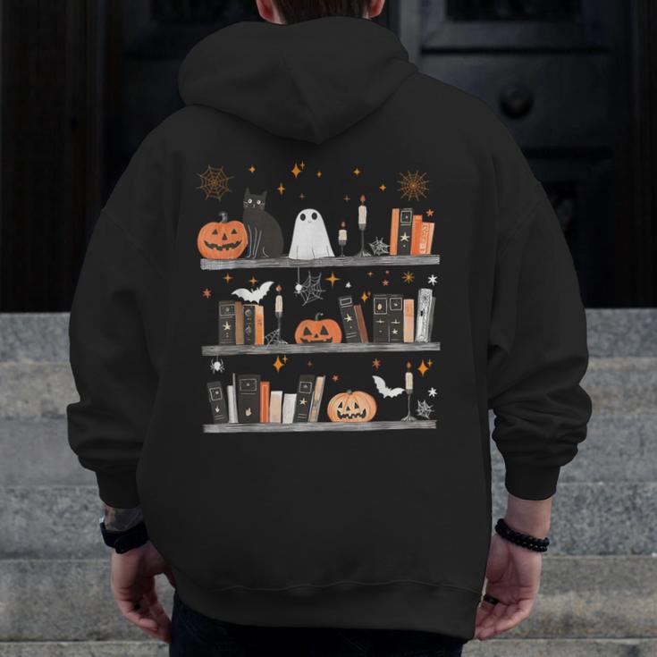 Halloween Library Ghost Books Teacher Spooky Trick Or Teach Men Zip Up Hoodie Back Print, funny design