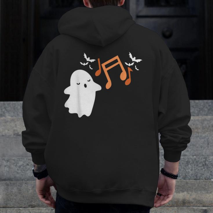 Halloween Music Note Ghost Teacher Fall Musical Instrument Men Zip Up Hoodie Back Print, funny design