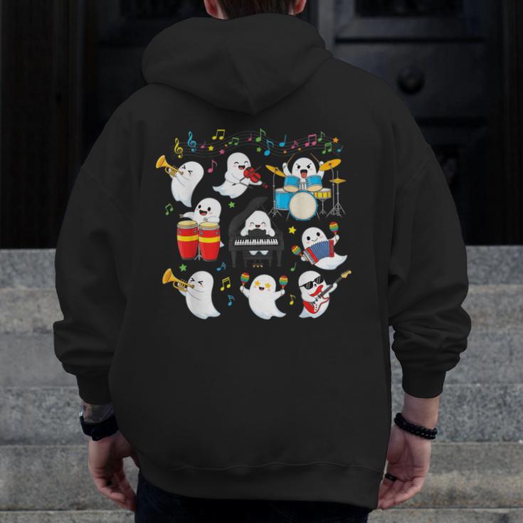 Halloween Music Teacher Ghost Playing Musical Instruments Men Zip Up Hoodie Back Print, funny design Halloween Music Teacher Ghost Playing Musical Instruments Men Zip Up Hoodie Back Print, funny design