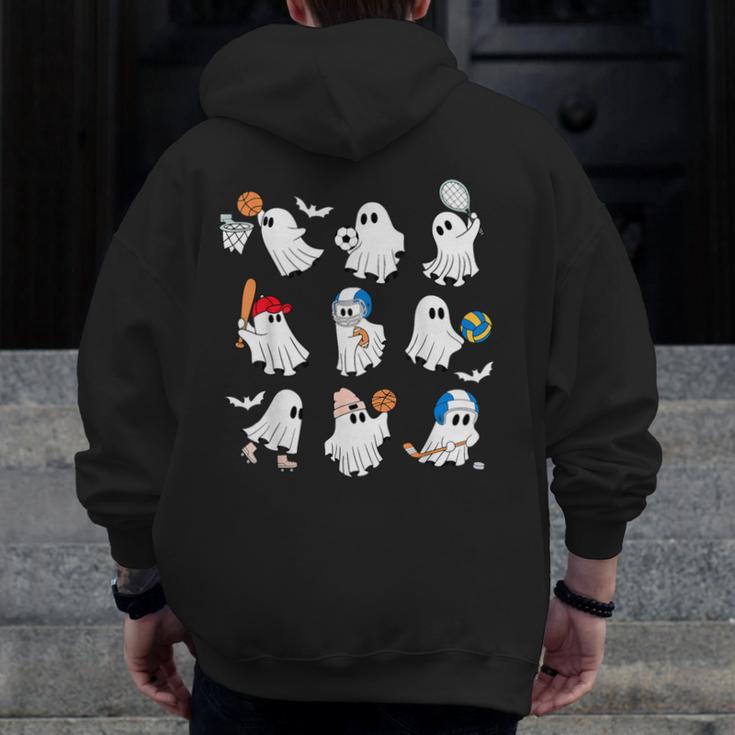 Halloween PE Teacher Ghost Playing Soccer Football Baseball Men Zip Up Hoodie Back Print, Pe Teacher Gifts, funny design Halloween PE Teacher Ghost Playing Soccer Football Baseball Men Zip Up Hoodie Back Print, Pe Teacher Gifts, funny design