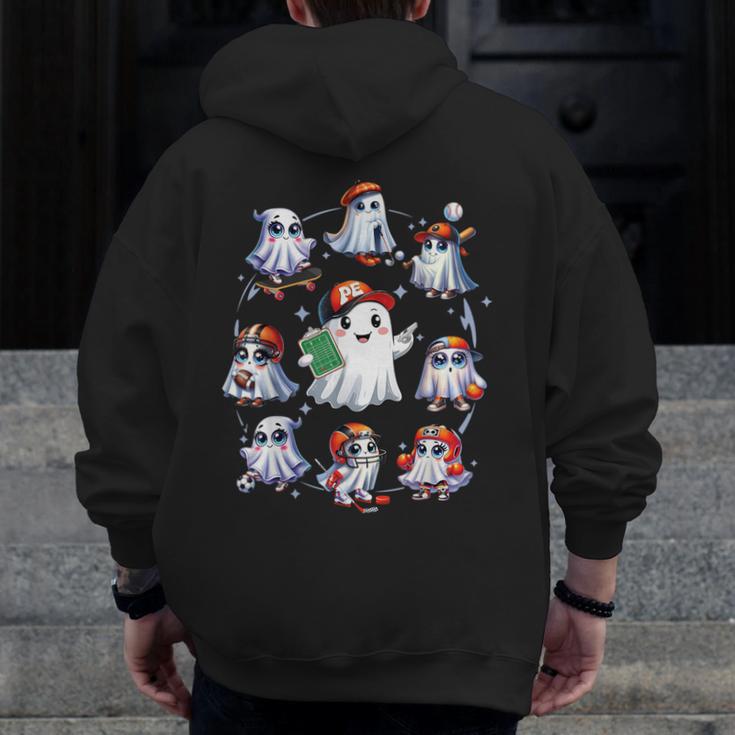 Halloween PE Teacher Ghost Playing Sports Physical Education Men Zip Up Hoodie Back Print, Pe Teacher Gifts, funny design Halloween PE Teacher Ghost Playing Sports Physical Education Men Zip Up Hoodie Back Print, Pe Teacher Gifts, funny design