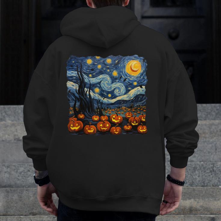 Halloween Pumpkin Starry Night Van Gogh Art Teacher Men Zip Up Hoodie Back Print, funny design Halloween Pumpkin Starry Night Van Gogh Art Teacher Men Zip Up Hoodie Back Print, funny design