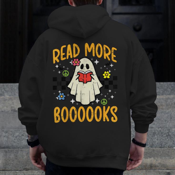 Halloween Read More Books Retro Costume Teacher Women Girls Men Zip Up Hoodie Back Print, funny design