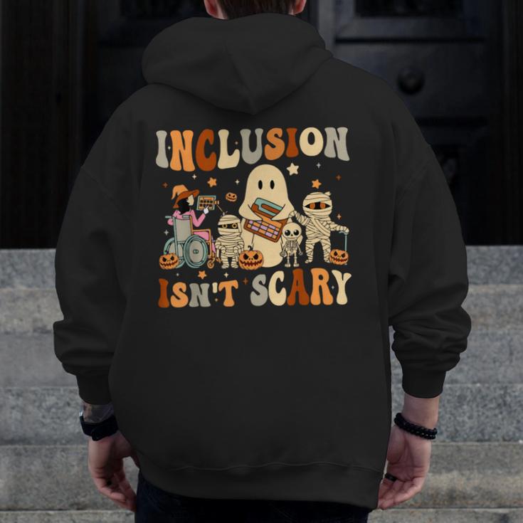 Halloween SLP Sped Teacher Groovy Inclusion Isn't Scary Men Zip Up Hoodie Back Print, Groovy Teacher Gifts, funny design