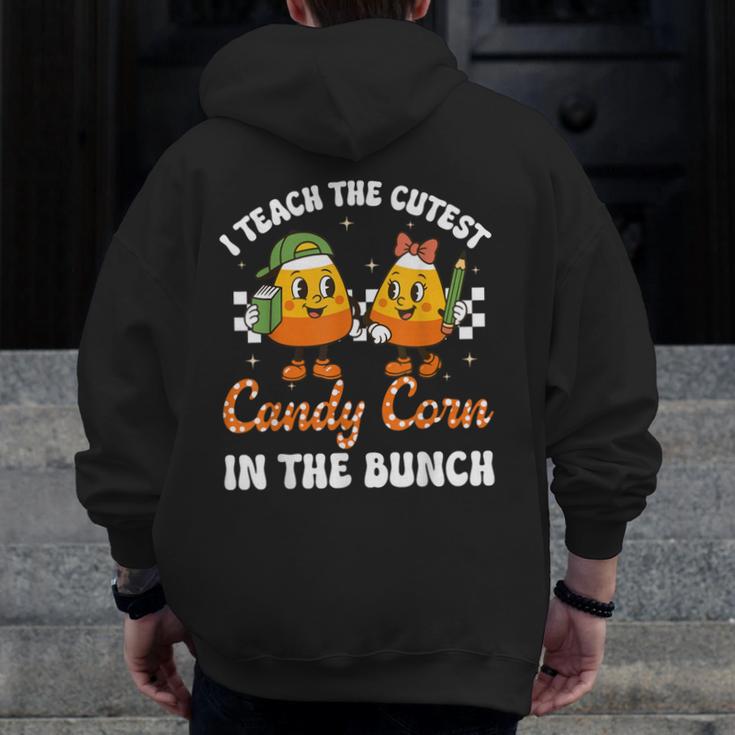 Halloween Teacher Cutest Candy Corn Groovy Spooky Teachers Men Zip Up Hoodie Back Print, Groovy Teacher Gifts, funny design