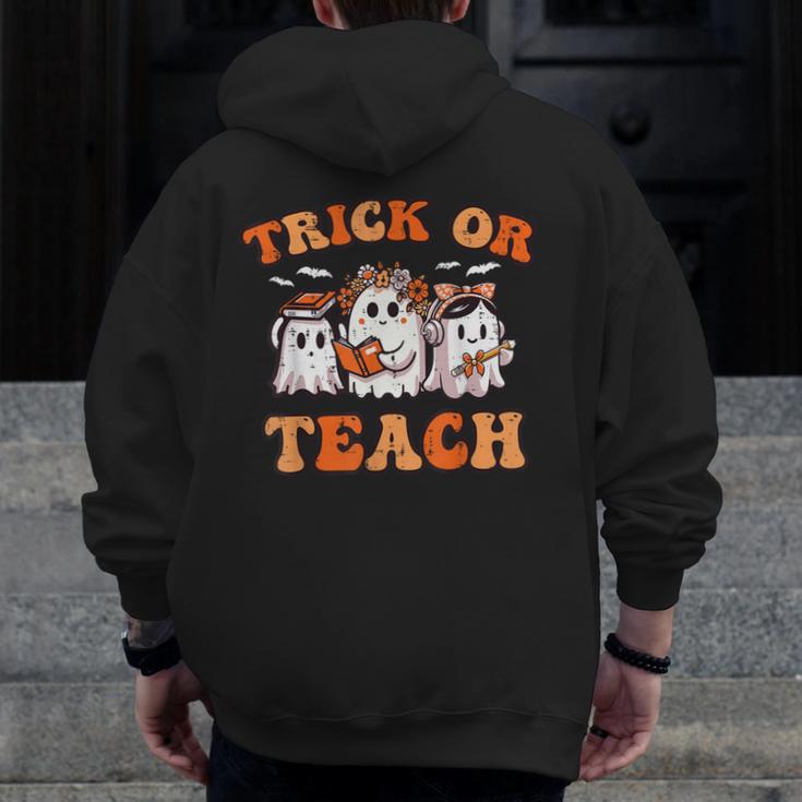 Halloween Teacher Ghosts Trick Or Teach Retro Costume Women Men Zip Up Hoodie Back Print, funny design