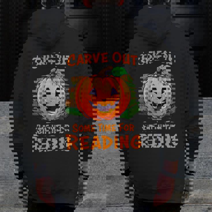 Halloween Teacher Librarian Pumpkin Reading Books Men Women Kids Men Zip Up Hoodie Back Print, funny design