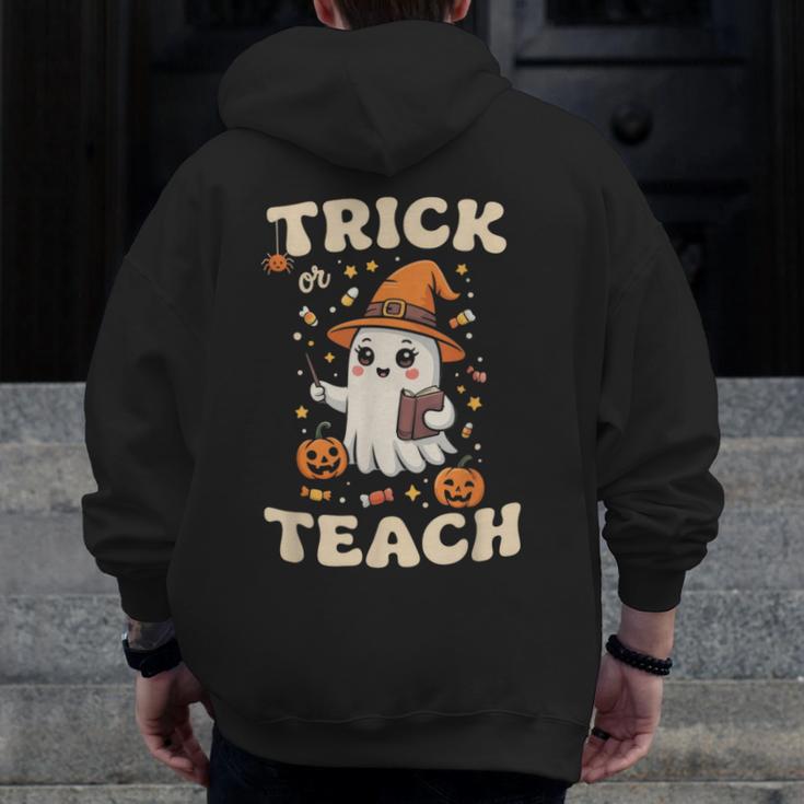 Halloween Teacher Shirts Women School Trick Or Teach Groovy Men Zip Up Hoodie Back Print, Groovy Teacher Gifts, funny design