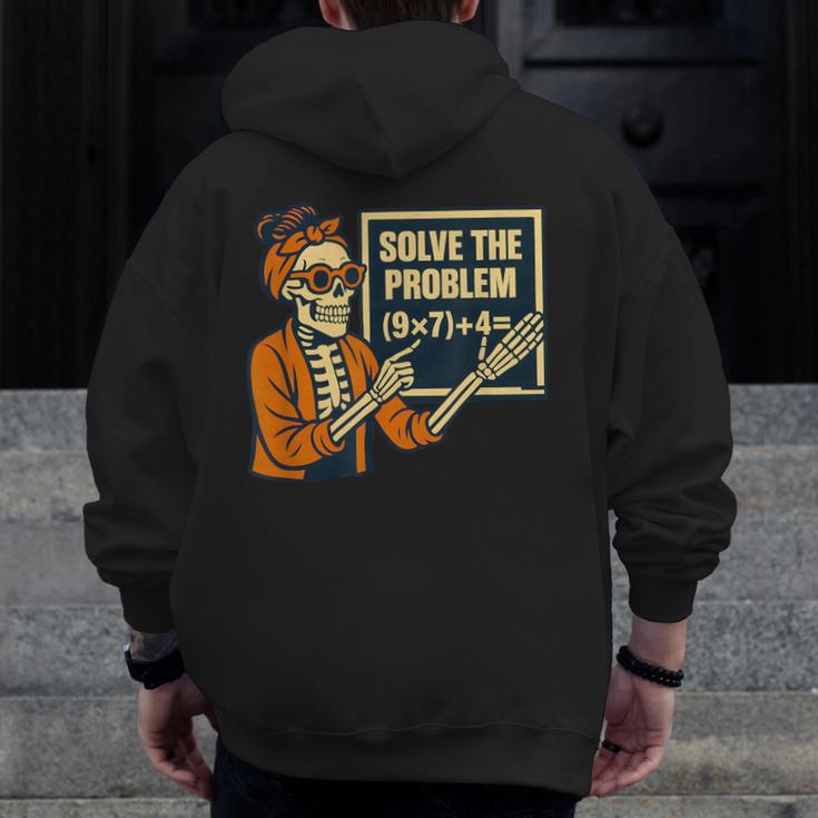 Halloween Teacher Six Seven Meme 6 7 Skeleton Spooky Costume Men Zip Up Hoodie Back Print, funny design