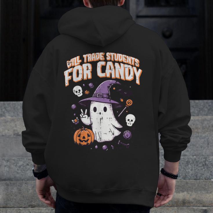 Halloween Teacher Trade Students For Candy Costume Women Men Zip Up Hoodie Back Print, funny design Halloween Teacher Trade Students For Candy Costume Women Men Zip Up Hoodie Back Print, funny design