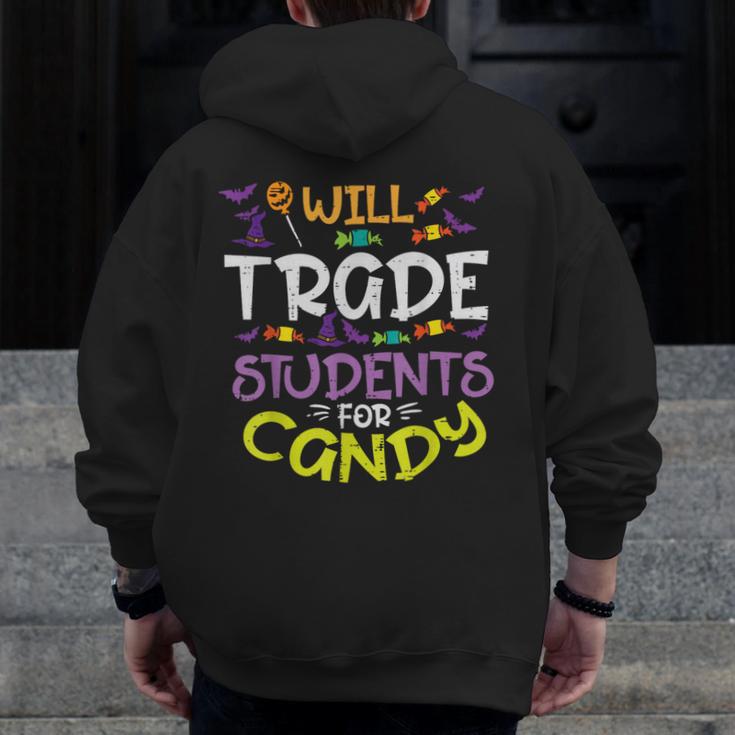 Halloween Teacher Will Trade Students For Candy Women Men Men Zip Up Hoodie Back Print, funny design Halloween Teacher Will Trade Students For Candy Women Men Men Zip Up Hoodie Back Print, funny design