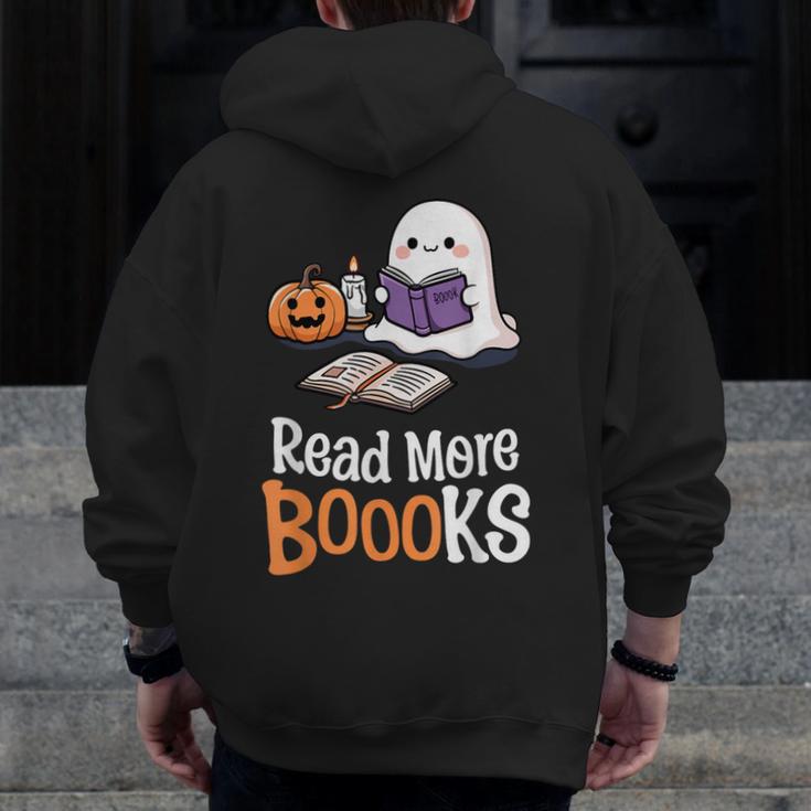 Halloween Teacher Women Cute Reading Ghost Read More Books Men Zip Up Hoodie Back Print, funny design Halloween Teacher Women Cute Reading Ghost Read More Books Men Zip Up Hoodie Back Print, funny design