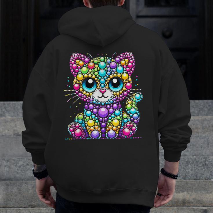 Happy Dot Day Colorful Polka Dot Cat Kitten Teachers Kids Men Zip Up Hoodie Back Print, funny design