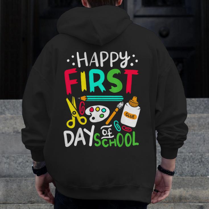 Happy First Day Of School Teacher Back To School Student Men Zip Up Hoodie Back Print, funny design Happy First Day Of School Teacher Back To School Student Men Zip Up Hoodie Back Print, funny design
