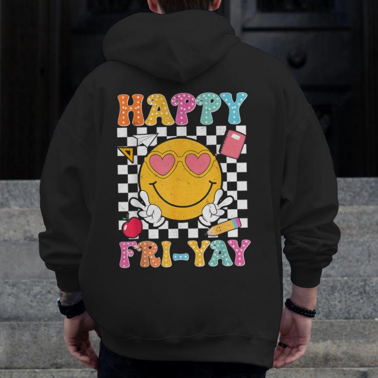 Happy Fri-Yay Groovy Teacher Friday Weekend Fri Yay Men Zip Up Hoodie Back Print, Groovy Teacher Gifts, funny design