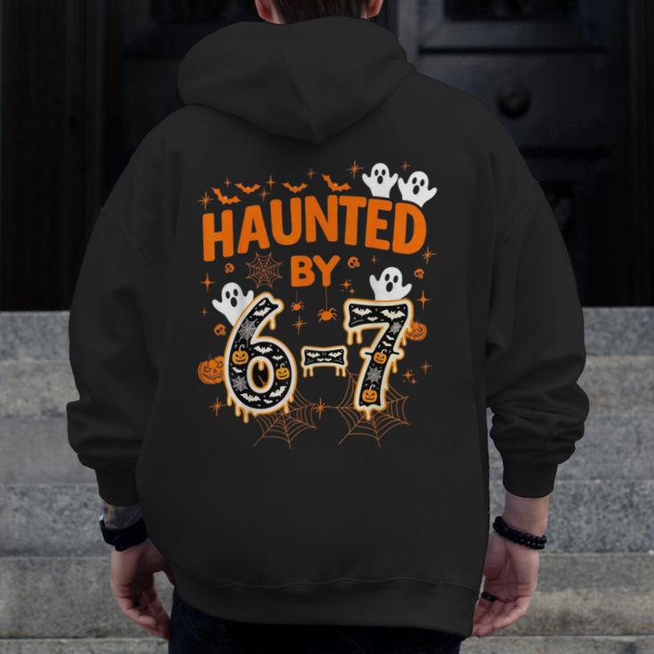 Haunted By 6-7 Halloween Math Teacher Joke Men Zip Up Hoodie Back Print, funny design Haunted By 6-7 Halloween Math Teacher Joke Men Zip Up Hoodie Back Print, funny design