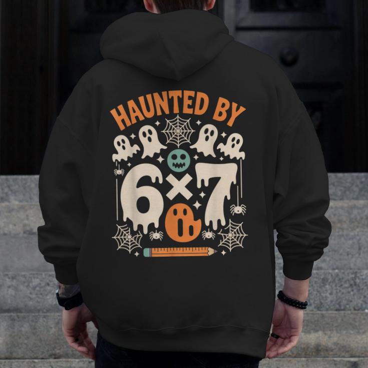 Haunted By 6x7 Math Teacher Halloween Pun Men Zip Up Hoodie Back Print, funny design Haunted By 6x7 Math Teacher Halloween Pun Men Zip Up Hoodie Back Print, funny design