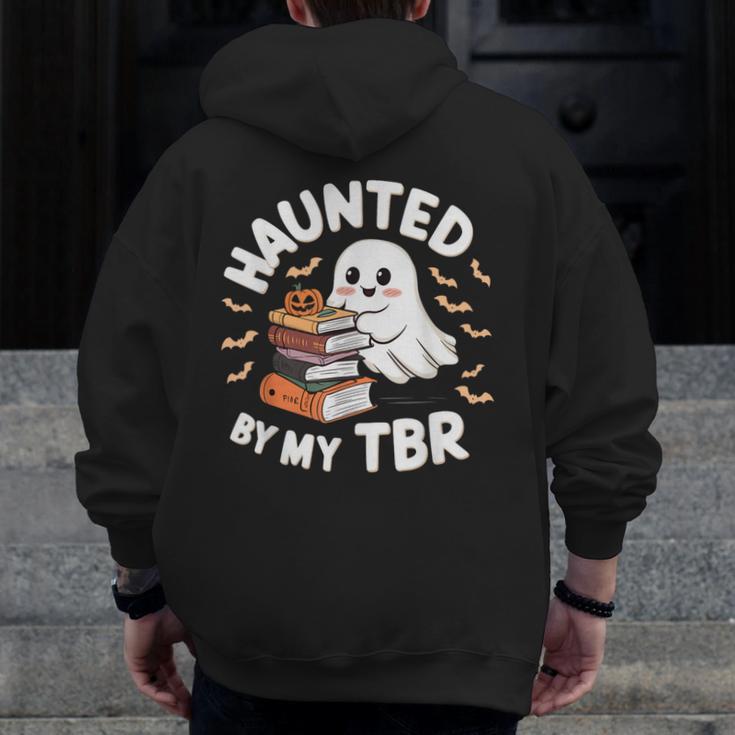 Haunted By My TBR Cute Ghost Book Reading Teacher Halloween Men Zip Up Hoodie Back Print, funny design