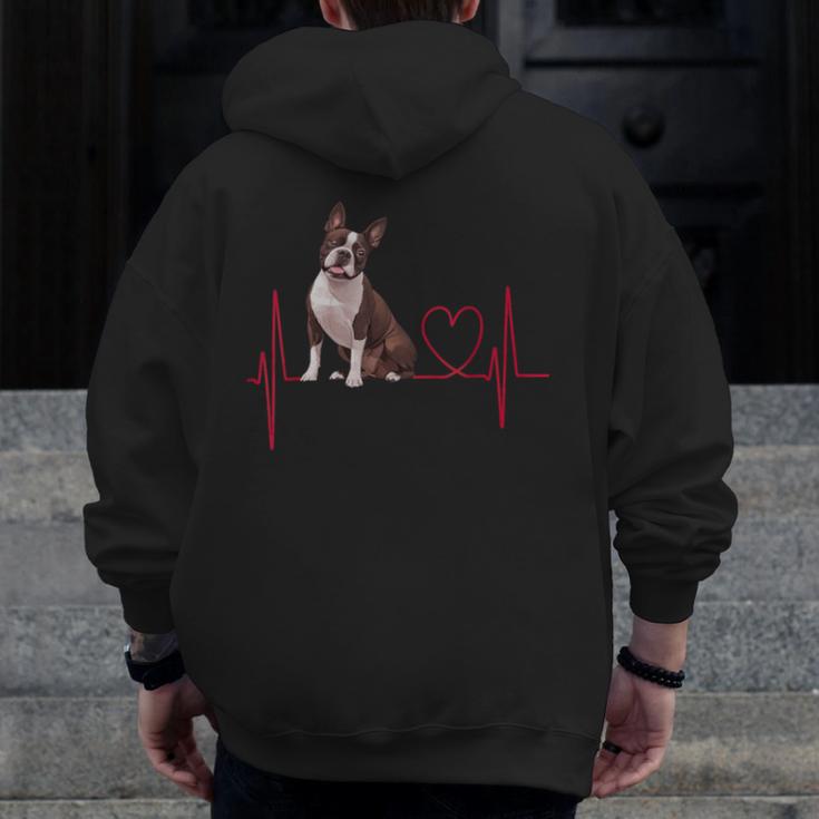 Heartbeat Boston Terrier Dog Men Zip Up Hoodie Back Print, funny design