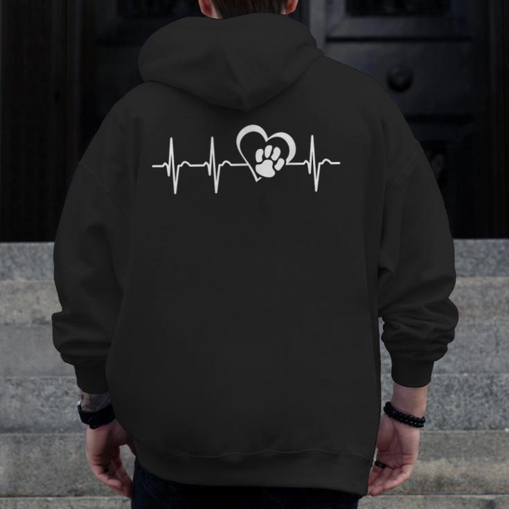 Heartbeat Dog Paw Men Zip Up Hoodie Back Print, funny design