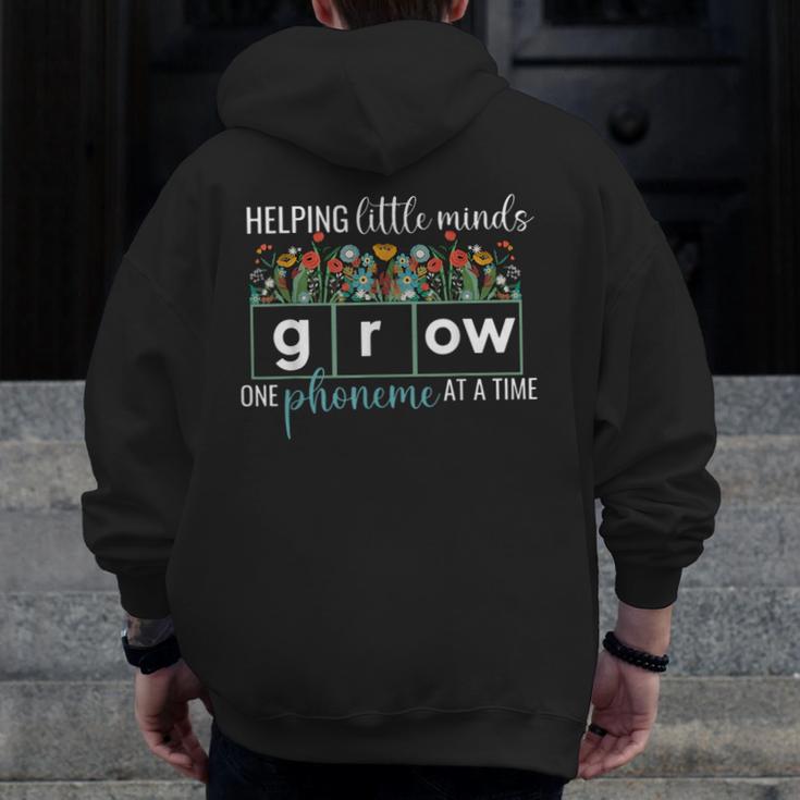 Helping Little Minds Grow One Phoneme At A Time Teacher Men Zip Up Hoodie Back Print, funny design