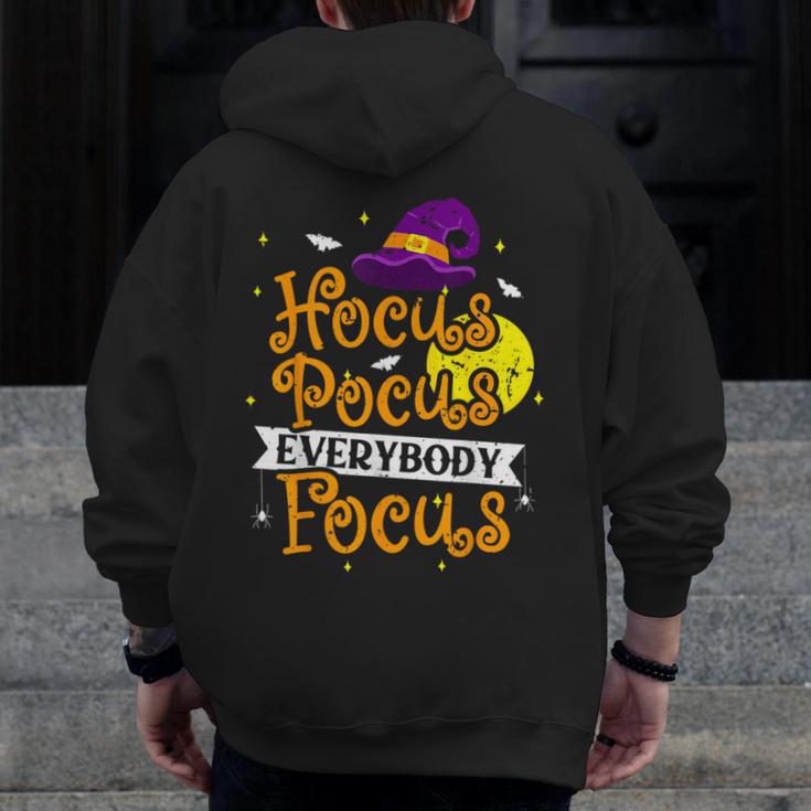 Hocus Pocus Everybody Focus Halloween Teacher Men Women Kids Men Zip Up Hoodie Back Print, funny design