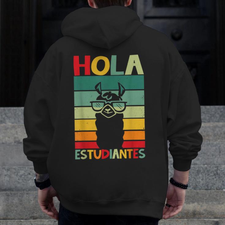 Hola Estudiantes Spanish Teacher Back To School 2025 Men Zip Up Hoodie Back Print, funny design