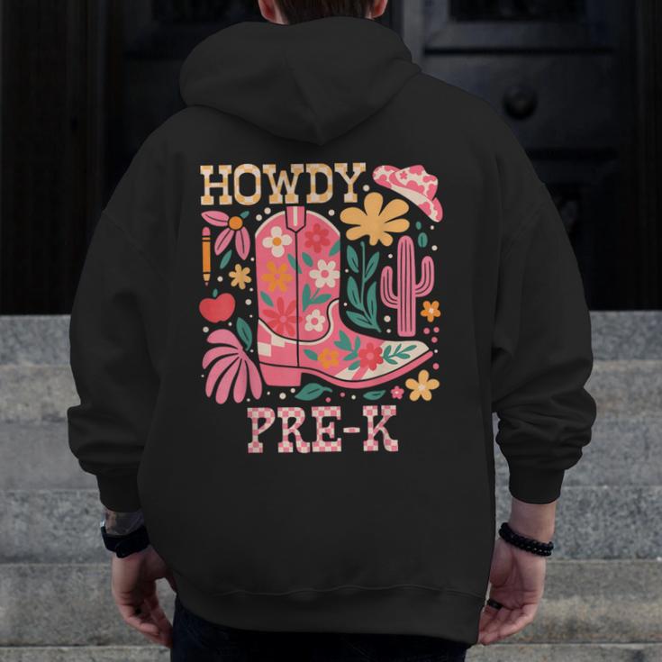 Howdy Pre-K Cowgirls Teacher Back To School Men Zip Up Hoodie Back Print, funny design
