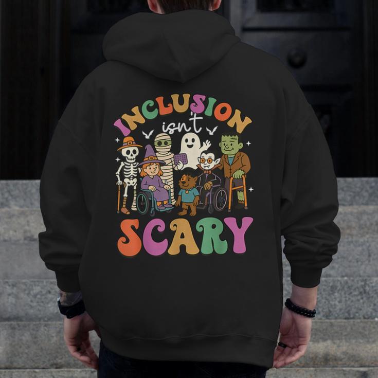Inclusion Isn't Scary Ghost Mummy Halloween SLP Sped Teacher Men Zip Up Hoodie Back Print, funny design