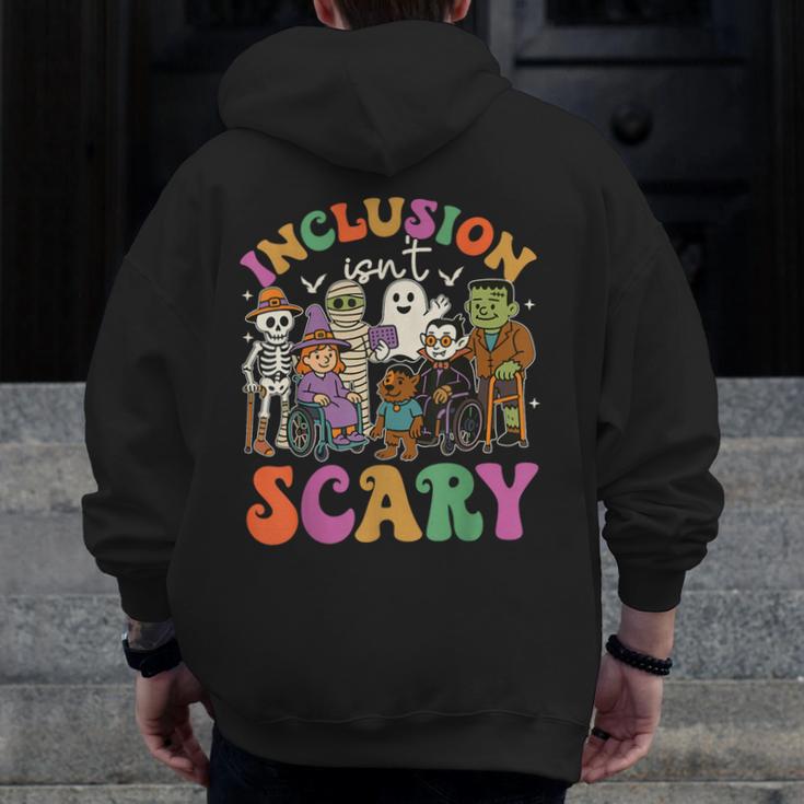 Inclusion Isnt Scary Halloween Skeleton Ghost Sped Teacher Men Zip Up Hoodie Back Print, funny design Inclusion Isnt Scary Halloween Skeleton Ghost Sped Teacher Men Zip Up Hoodie Back Print, funny design