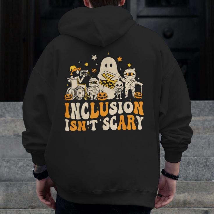 Inclusion Isn't Scary Mummy Boo Ghost Halloween SLP Teacher Men Zip Up Hoodie Back Print, funny design
