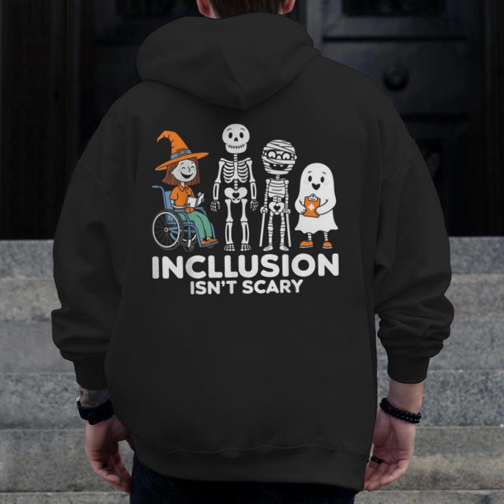 Inclusion Isn't Scary SLP Halloween Costume Sped Teacher Men Zip Up Hoodie Back Print, funny design
