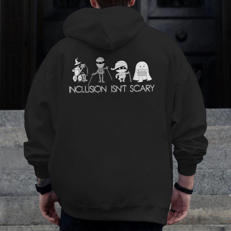 Inclusion Isn't Scary Slp Halloween Sped Teacher Ghost Mummy Men Zip Up Hoodie Back Print, funny design