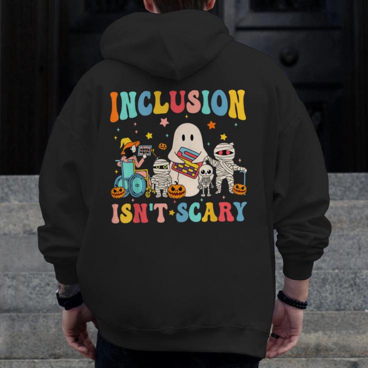 Inclusion Isn't Scary SLP Halloween Sped Teacher Therapy Men Zip Up Hoodie Back Print, funny design