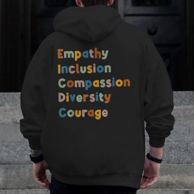 Inclusive Teacher Diversity Inclusion Empathy Teacher Team Men Zip Up Hoodie Back Print, funny design