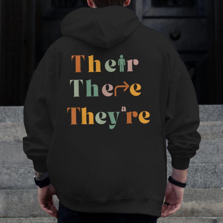 Their There They'Re English Teacher Gramma Police Joke Men Zip Up Hoodie Back Print, English Teacher Gifts, funny design