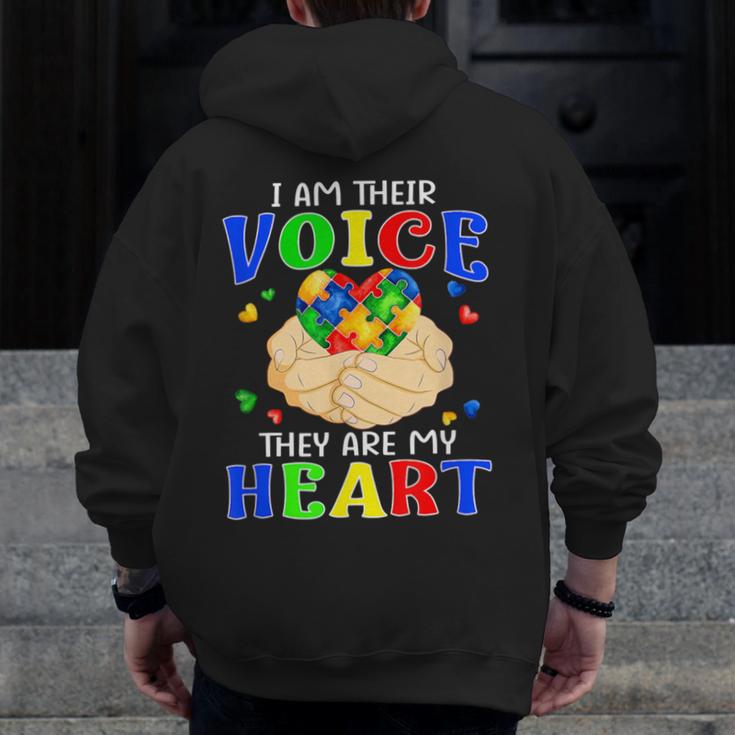 I Am Their Voice They Are My Heart Autism Awareness Teacher Men Zip Up Hoodie Back Print, funny design I Am Their Voice They Are My Heart Autism Awareness Teacher Men Zip Up Hoodie Back Print, funny design